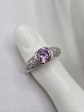 Swarovski Crystal Elements Silver Statement Ring Pink Size 9 Bridal Casual